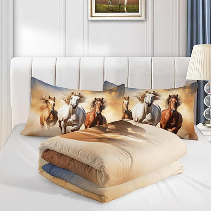 Pentium Horse Print Bedding Comforter Set King Size for Teens,Farm Animal Pattern Bedding Set for Boys Girls Room Horse Decor,Desert Theme Bedding Set with 2 Pillowcases.
