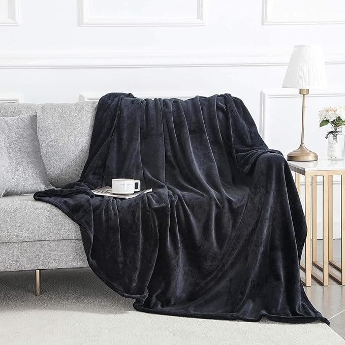 IR Imperial Rooms Fleece Blanket - Super Soft Fluffy Black Throw Blanket for Sofa and Bed - Warm and Cozy Lightweight 400 GSM Microfiber Bed Throws Blankets, 50 x 60 Inches (Throw/Travel)