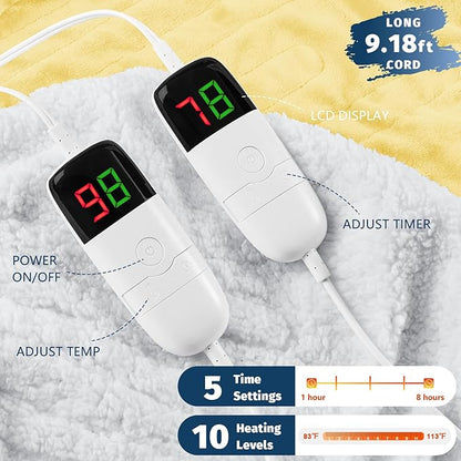 Heated Electric Blanket King Size - 90" x 100" Heating Blanket with Dual Control, 10 Heating Levels & 8 Hours Auto Off, Soft Warm Flannel Blanket, Christmas Birthday Gifts for Senior Grandma