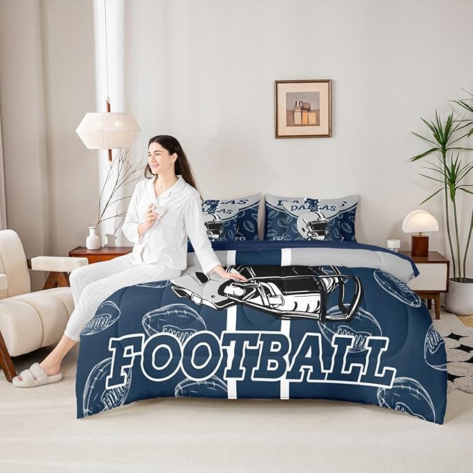 Feelyou Football Comforter Set Full Size 7 Pieces Ball Games Bedding Set for Kids Boys Girls Rugby Bed in a BagFootball Bedroom Decor Rugby Sports