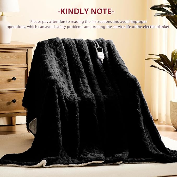Heated Electric Blanket King Size-100"x90" Heating Blanket with 10 Heating Levels & 5 Time Settings Over-Heat Protection，Winter Warmer for Adults with ETL Certification（Black）