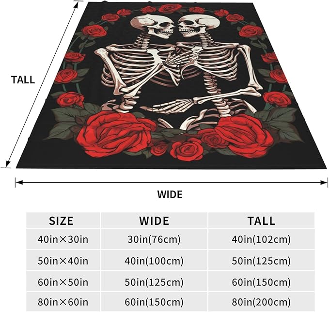 Skull Lover Rose Flower Blanket Gifts for Adults Women Men Skeleton Tarot Flannel Throw Blankets Soft Fuzzy Lightweight for Home Decor Couch Bed Sofa 60x50 Inches