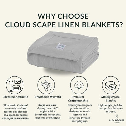 Cloud Scape Linen Herringbone Cotton Twin Blanket for Couch, Bed,Sofa, Home Decor, Soft, Weighted, All-Season, Winter Bed Blanket, Best Gift Idea, 68 x92, Light Grey