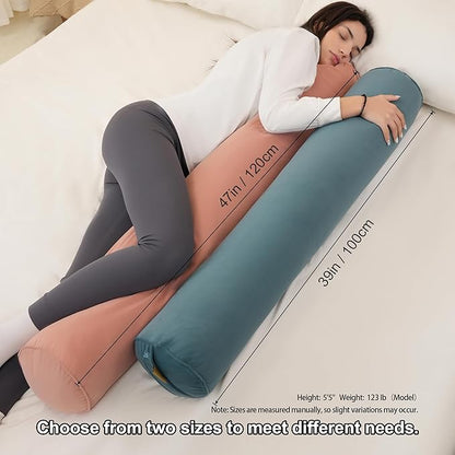 Long Round Body Pillow for Adults – Bolster Pillow for Bed, Cervical Roll Pillow, Firm Support for Sleeping,47 x 7.87 Inches,Blush Pink