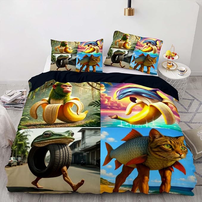 Italian Brainrot Bedding Duvet Cover Set,Funny Fusion AnimalsTwin Full Queen King Comforter Cover Bedding Set for Kids Boys Bed Decor Gifts ﻿ (Color 16,Queen (90" x 90"))