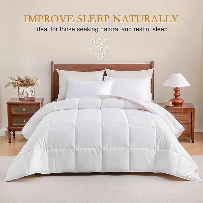 YOUR MOON Luxurious All Season Wool Comforter King Size, 100% Natural Australian Wool Filling, Hypoallergenic Comforter Duvet Insert, Noiseless Cotton Shell (White)