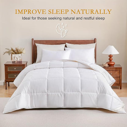 YOUR MOON Luxurious All Season Wool Comforter Twin Size, 100% Natural Australian Wool Filling, Hypoallergenic Comforter Duvet Insert, Noiseless Cotton Shell (White)