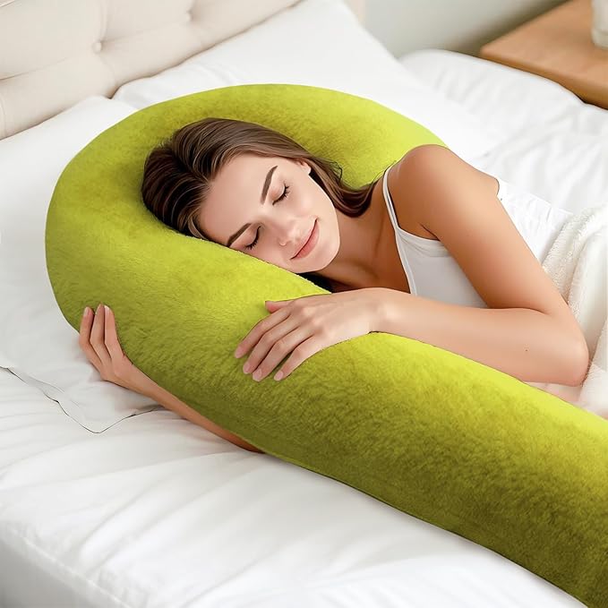 Body Pillow for Adults - Soft Long Bed Pillows Insert for Sleeping - Shredded Memory Foam and Removable Washable Cover - Swan Shaped Side Sleeper Pregnancy Pillow 49 Inch (Light Green)