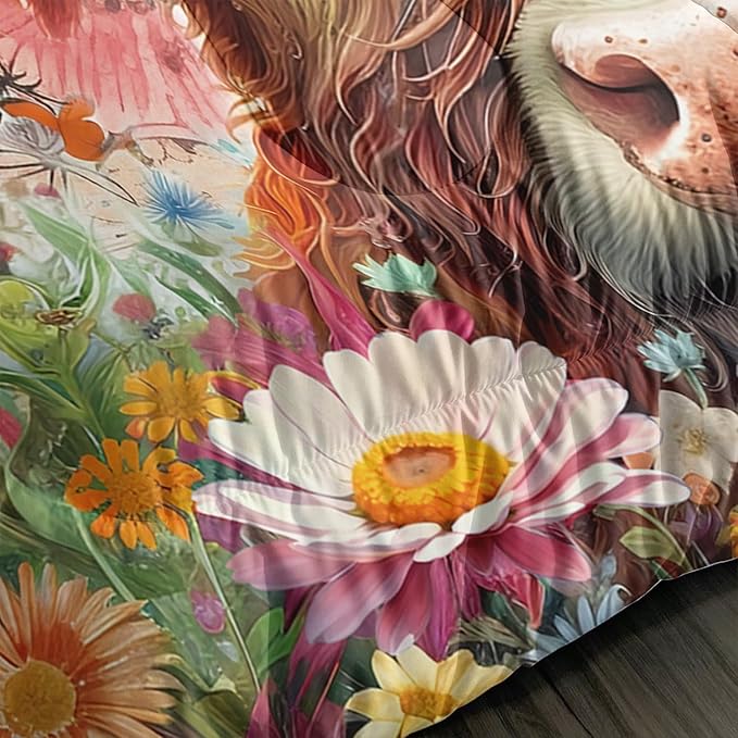 Cow Bedding Funny Animal Themed Comforter 3Pcs Queen Colorful Flower Cattle Print Comforter Set for Kids Teens Girls Boys Butterfly Bedroom Bed Decor with 1 Comforter and 2 Pillowcases