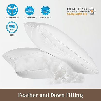 Bafode Goose Down Feather Pillows, Soft Bed Pillows King Size Set of 2, 100% Soft Cotton Shell,Gusseted Hotel Pillows for Back, Stomach or Side Sleepers