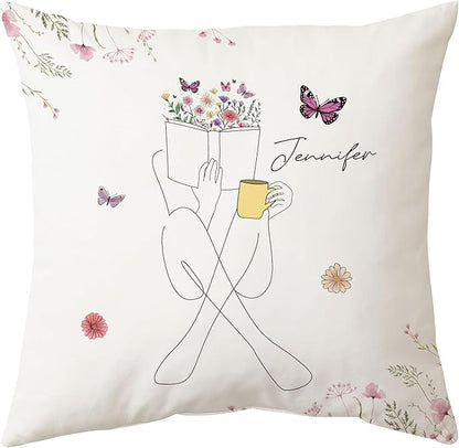 Hyturtle Personalized Book Pillow (Insert Included) Gifts for Book Lovers, Reading Club Librarians Unique Gifts for Girls Women on Birthday, Custom Name Couch Cushion Decor Throw Pillow Keepsake