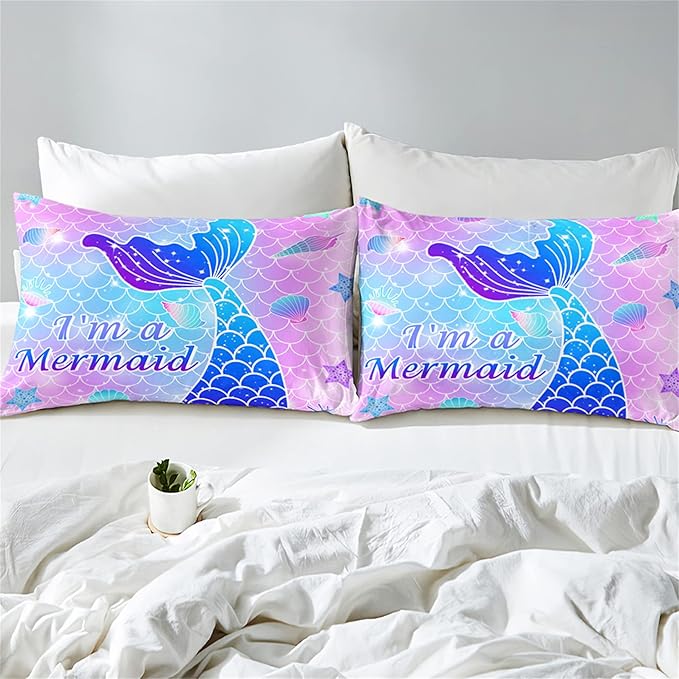 Pink Mermaid Full Size Bedding Set for Girls, 3Pcs Comforter Set With 2 Pillowcases, Ultra Soft Breathable Skin Surface Scales Quilt