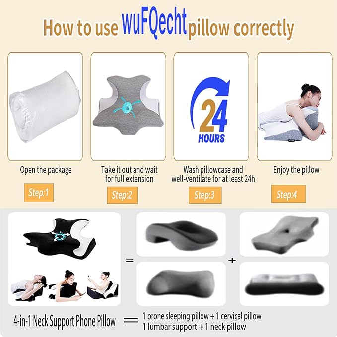 Bed Rest Reading Pillow，Chin and Back Support Pillow，Headboard Wedge Pillow，Ergonomic Memory FoamLying, Reclining, and Prone Sleepers，Sitting up Pillow，Relieve Neck/arm Pain-Black
