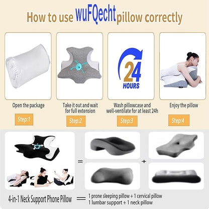 Bed Rest Reading Pillow，Chin and Back Support Pillow，Headboard Wedge Pillow，Ergonomic Memory FoamLying, Reclining, and Prone Sleepers，Sitting up Pillow，Relieve Neck/arm Pain- Grey