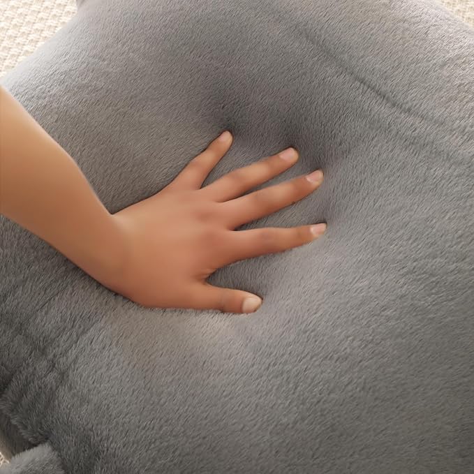 Reading Pillow for Sitting in Bed, Large Backrest Reading Pillow with Arm Rest,Back-Rest Support Cushion for Sit Up on Couch, Sofa, and Floor, Dorm Essentials (Gray Faux Fur, Large(19"))
