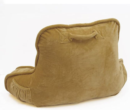 Super Soft Velvety Backrest Reading Bed Rest Pillow with Arms and Pockets 18" H for Sitting in Bed Couch Sofa, Back Support Wedge Cushion with Removable Cover, 20" x 18" x17", Brown