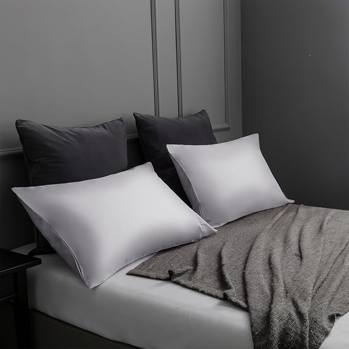 TELUS Pillow Cases King Size 2 Pack, Bamboo Rayon & Lyocell Pillowcase with Envelope Closure, Cooling Breathable Pillow Cover for Hot Sleeper & Night Sweats, 20x40 inch, Light Grey
