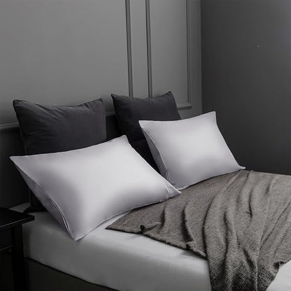 TELUS Pillow Cases Queen Size 2 Pack, Bamboo Rayon & Lyocell Pillowcase with Envelope Closure, Cooling Breathable Pillow Cover for Hot Sleeper & Night Sweats, 20x30 inch, Light Grey
