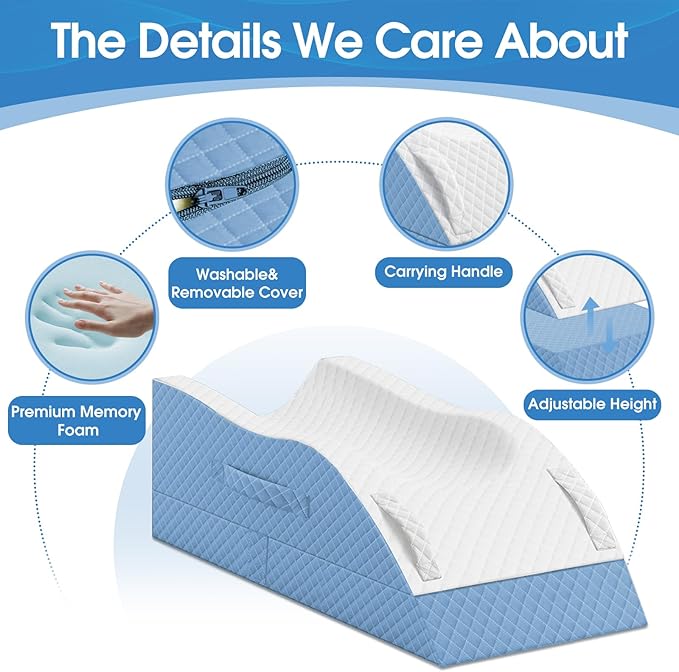 Elevation Pillows for Leg After Surgery, Memory Foam Adjustable Wedge Pillow for Injury or Rest, Ankle Pillow for Sleeping Blood Circulation Light Blue/Single Leg