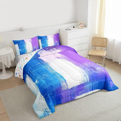 Feelyou Abstract Comforter Modern Abstract Art Comforter Set for Boys Girls Children Purple Blue White Pattern Bedding Set Room Decor Full Size Duvet Set 3Pcs