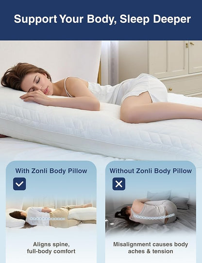 ZonLi Adjustable Memory Foam Body Pillow for Adults, Firm Support Long Pillow for Side Sleepers, Elegant Quilted 20x54 inch, White