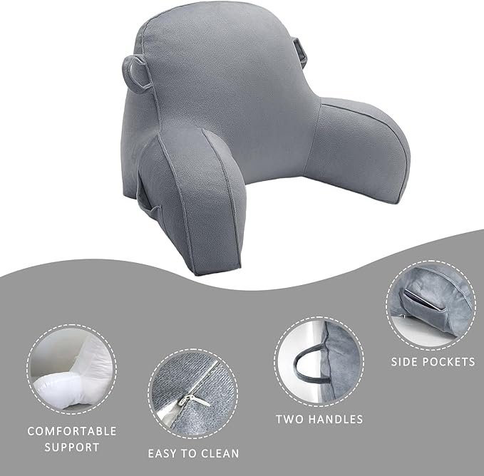 LiveGo Reading Pillow for Kids, Velvet Back Support Cushion for Sitting Up in Bed Adults, Kids Cuddle Cushion with Arms & Backrest Support Pillow for Teen Boys Girls Reading Bed Rest