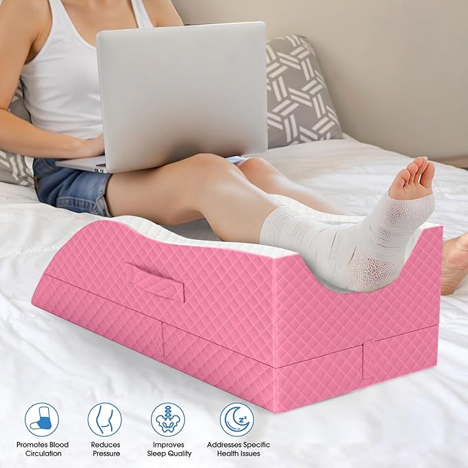 Elevation Pillows for Leg After Surgery, Memory Foam Adjustable Wedge Pillow for Injury or Rest, Ankle Pillow for Sleeping Blood Circulation Pink/Double Leg