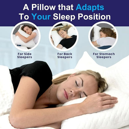Sidney Sleep Set of 2 Queen Size Bed Pillows for Side and Back Sleepers - Adjustable Filling - Memory Foam Pillows for Neck and Shoulder Pain - Customizable Loft - Extra Foam Included (White)