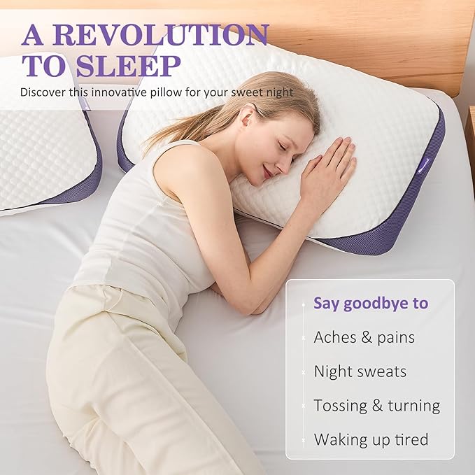 HOMELAB Adjustable Shredded Memory Foam Pillow Queen Size, Cooling Bed Pillow for Sleeping with Removable Cover, Medium Pillow for Side Stomach & Back Sleepers, 1 Pack 20"x28"