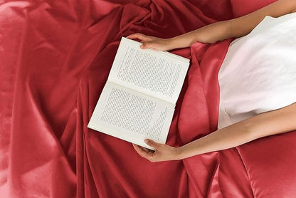 Split King Sheets Set 7 Piece - Includes 4 Pillowcases - Bed Sheets Split King Size - Soft Hotel Luxury Bedding - Cooling, Comfy & Breathable - 1 Flat & 2 Fitted & 4 Pillowcases w/ Deep Pockets - Red