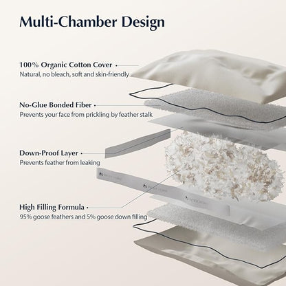 Pacific Coast Goose Feather and Down Bed Pillows for Side and Back Sleepers, King Size Set of 2, 100% Organic Cotton Cover, Firm Pillows, Gusseted Pillows of Hotel Collection
