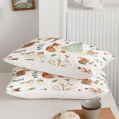 QOOMO Wild Animal Comforter Queen Size,Christmas Comforter Set for Kids Teens Girls Boys,3Pcs Bedding Set Printed Comforter with 2 Pillowcases,Down Alternative,Soft and Lightweight，Queen Size