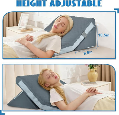 Wedge Pillow, 9&12" Adjustable Bed Wedge Pillow for Sleeping, Ergonomically Triangle Pillow for Back Pain Relief, Memory Foam Pillow Wedge for Post Surgery, Acid Reflux and Snoring,Grey