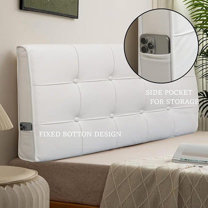 BCU White Headboard Pillow King Size Upholstered Large Bolster Wedge Pillow Headboard Back Rest Support Pillow with Side Pocket for King Size Bed