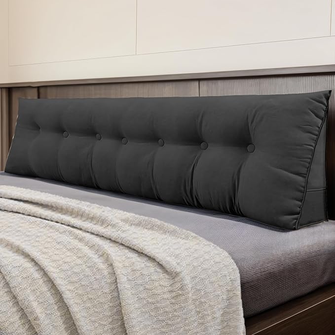 Headboard Pillow King, Large Triangular Wedge Headboard Pillow for Reading and Resting, Backrest Positioning Support Pillow with Removable Cover (Black)