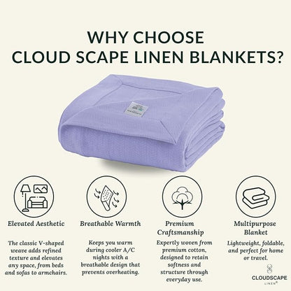 Cloud Scape Linen Herringbone Cotton Twin Blanket for Couch, Bed,Sofa, Home Decor, Soft, Weighted, All-Season, Winter Bed Blanket, Best Gift Idea, 68 x92, Lavender Blue