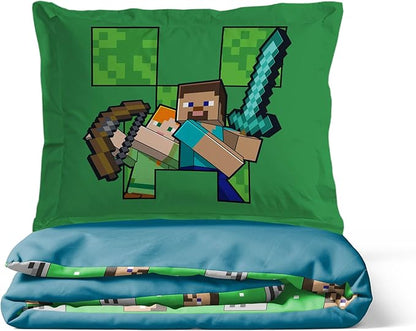 Jay Franco Duvet Cover Set – 3 Piece Comforter Cover and Sham Set, Super Soft Cozy Kids Bedding (Insert Not Included) Blue - Minecraft, Queen