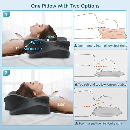 DONAMA Cervical Pillow for Neck and Shoulder,Contour Memory Foam Pillow,Ergonomic Neck Support Pillow for Side Back Stomach Sleepers with Pillowcase