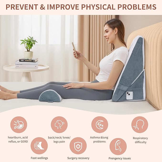 3PCS Bed Wedge Pillow Set for After Surgery, 9&12inch Orthopedic Memory Foam Adjustable Pillow Wedge for Acid Reflux Relief, Back Pain, Neck&Back Support