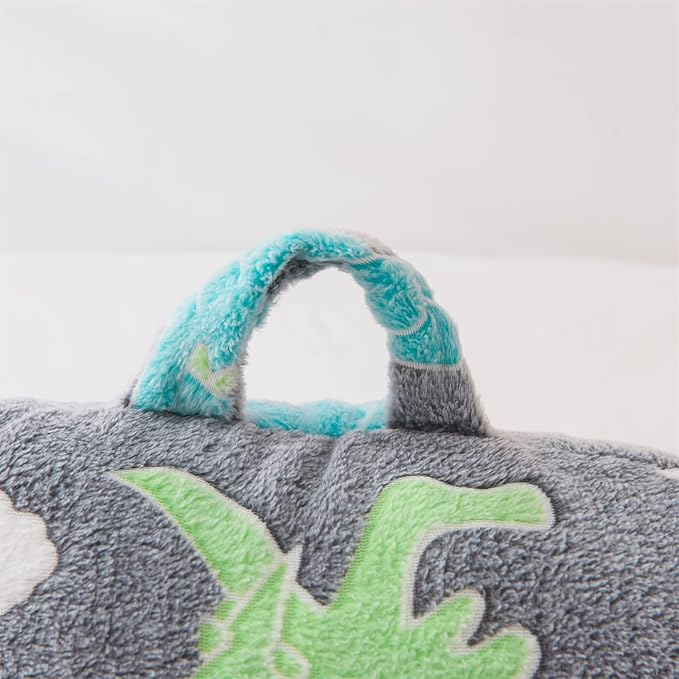 Aimuan Reading Pillow Glow in The Dark Bed Rest Wedge Kids Glow Backrest Pillow Dinosaur Print with Arms Back Support for Sitting Up in Bed Cushion, Green-Blue