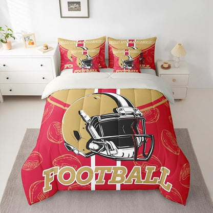 Feelyou Football Comforter Set with Sheets 7 Piece Queen Size Ball Games Bed in a Bag Kids Boys Girls Rugby Bedding Set City of Footballs Bedroom Decor Rugby Sports