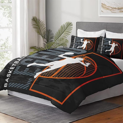Twin Size Comforter Set with Pillowcase, Basketball Sport Soft 2 Pcs Bedding for Kids and Adults, Bed Decor Urban Comforter Set for Room Bedroom
