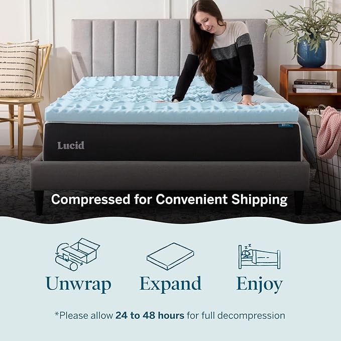 LUCID 3 Inch Gel Memory Foam Mattress Topper, King size – 5 Zones – Cooling Gel Infusion – CertiPur Certified Foam
