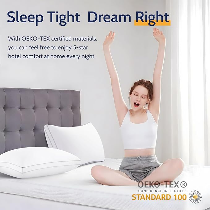 Pillows King Size Set of 2, Gusseted Bed Pillows for Sleeping 2 Pack, Luxury Hotel Quality, Supportive King Pillow with Soft Down Alternative for Back Stomach Side Sleepers,Machine Washable