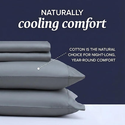 Beckham Hotel Collection Twin Sheet Set 100% Cotton, 500TC Luxury Sateen Bedding, 16” Deep Pocket, Moisture-Wicking, 3-Piece, Dark Gray
