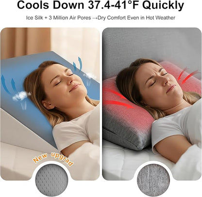 [2025 New 7.5" Memory Foam Wedge Pillow for Sleep Apnea, Sleeping, Acid Reflux Relief, Snoring, Dual Sided Cooling & Warm Fabric Triangle Pillow Wedge for After Surgery, Back, Leg - Gray