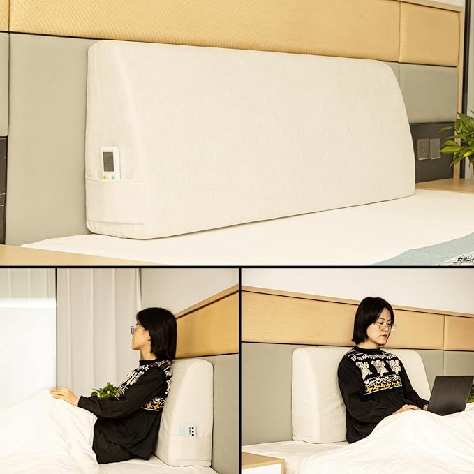 Headboard Wedge Pillow California King Headboard Pillow Memory Foam Reading Pillow Large Headboard Back Cushions for Bed Rest Beige
