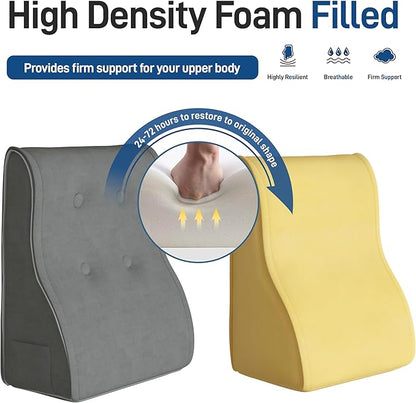 Daneey Reading Pillows for Sitting in Bed Adult Back Pillow for Bed Sitting Up, Back Support Pillow for Bed, Foam Wedge Pillow for Neck, Lumbar, Back, Gray, 20 * 9 * 22IN, Velvet