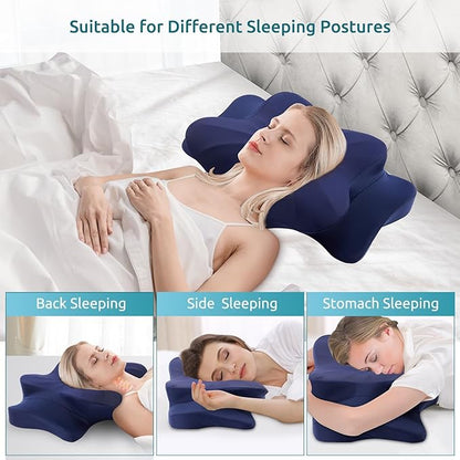 DONAMA Cervical Pillow for Neck and Shoulder,Contour Memory Foam Pillow,Ergonomic Neck Support Pillow for Side Back Stomach Sleepers with Pillowcase-Standard Size
