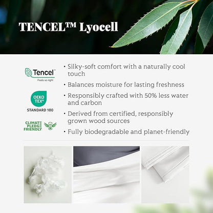 Tencel Duvet Cover Set, King/Cal King Size Cooling Duvet Cover for Hot Sleepers, 100% Eucalyptus Lyocell, 3 Pieces, 1 Zipper Closure Duvet Cover (106" x 90") and 2 Pillowcases (20" x 40") - White